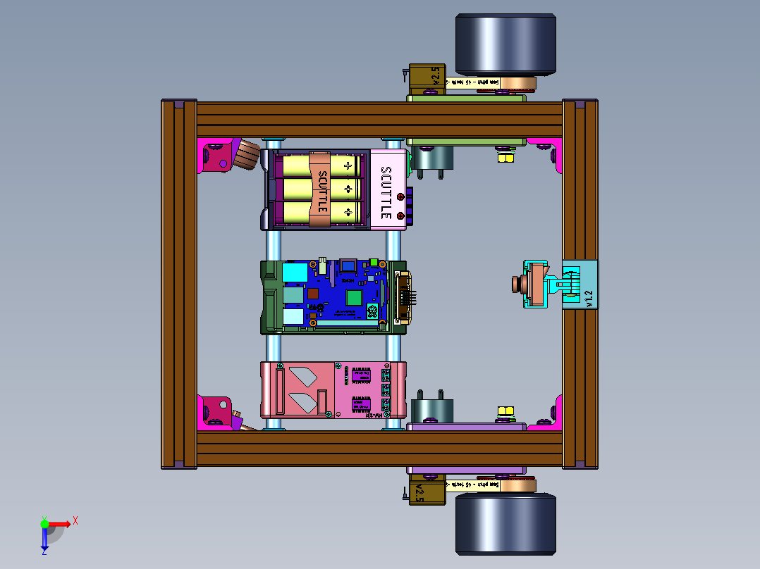 双驱动的视觉导引AGV原型车俯视图