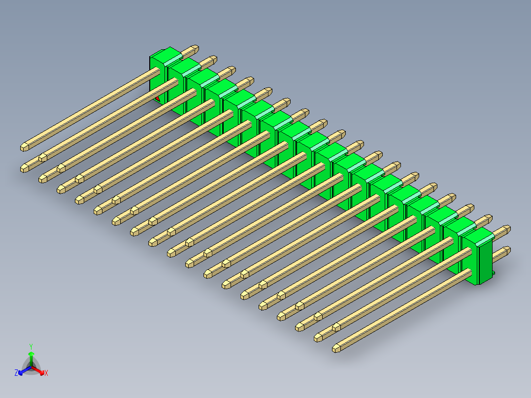 彩色公头100mil（2.54mm）系列-DS1021_green_2x18p_100mil_Type19_rev1.0正等轴测图