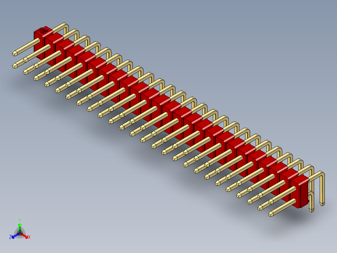 彩色公排针 100mil 2.54mm 系列-DS1022_red_2x25p_100mil_TypeD_rev1.0正等轴测图