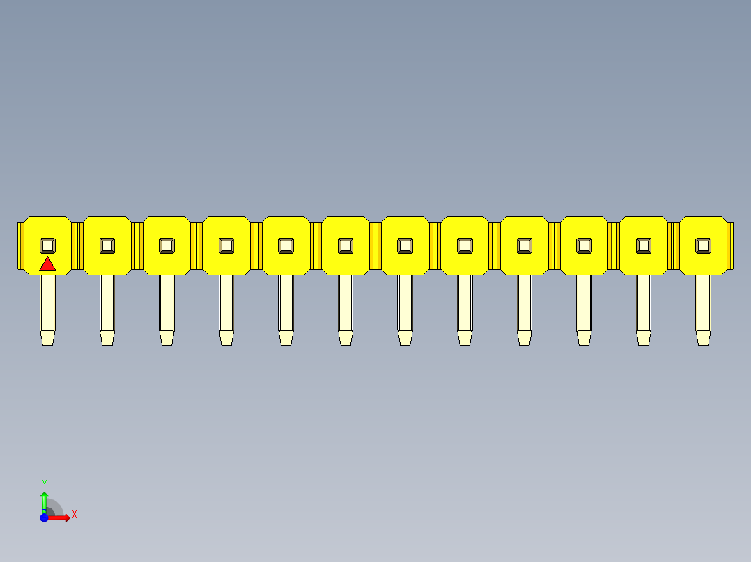 彩色公排针 100mil 2.54mm 系列-DS1022_yellow_1x12p_100mil_TypeD_rev1.0前视图