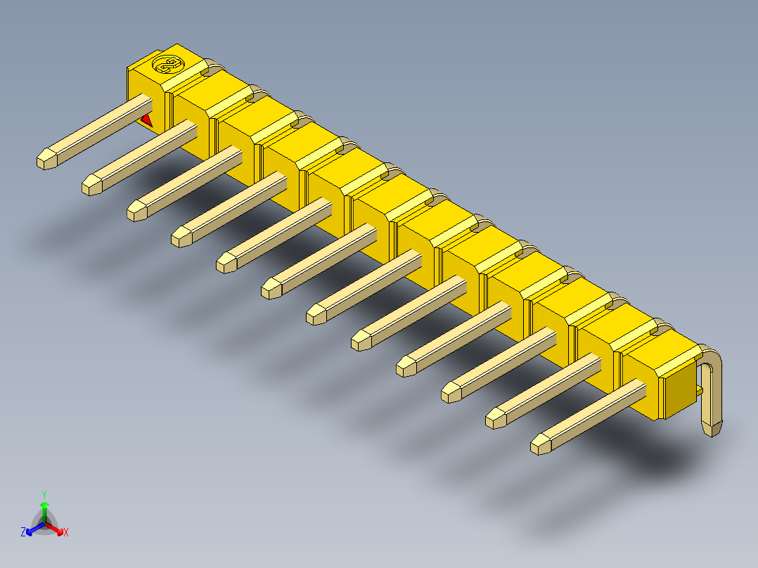 彩色公排针 100mil 2.54mm 系列-DS1022_yellow_1x12p_100mil_TypeD_rev1.0正等轴测图