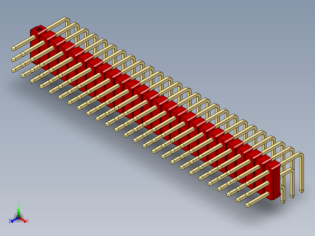 彩色公排针 100mil 2.54mm 系列-DS1022_red_3x26p_100mil_TypeD_rev1.0正等轴测图