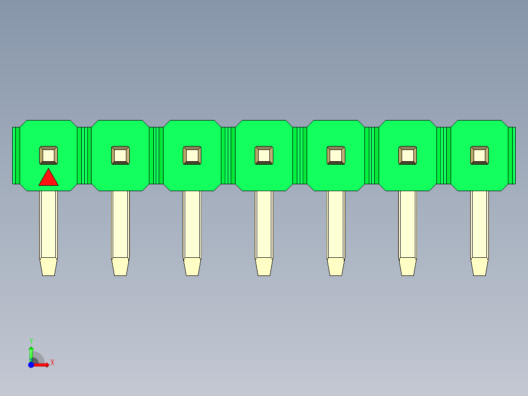 彩色公排针 100mil 2.54mm 系列-DS1022_green_1x07p_100mil_TypeD_rev1.0前视图