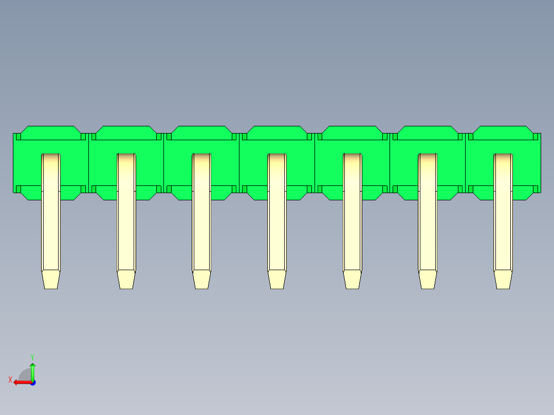 彩色公排针 100mil 2.54mm 系列-DS1022_green_1x07p_100mil_TypeD_rev1.0后视图