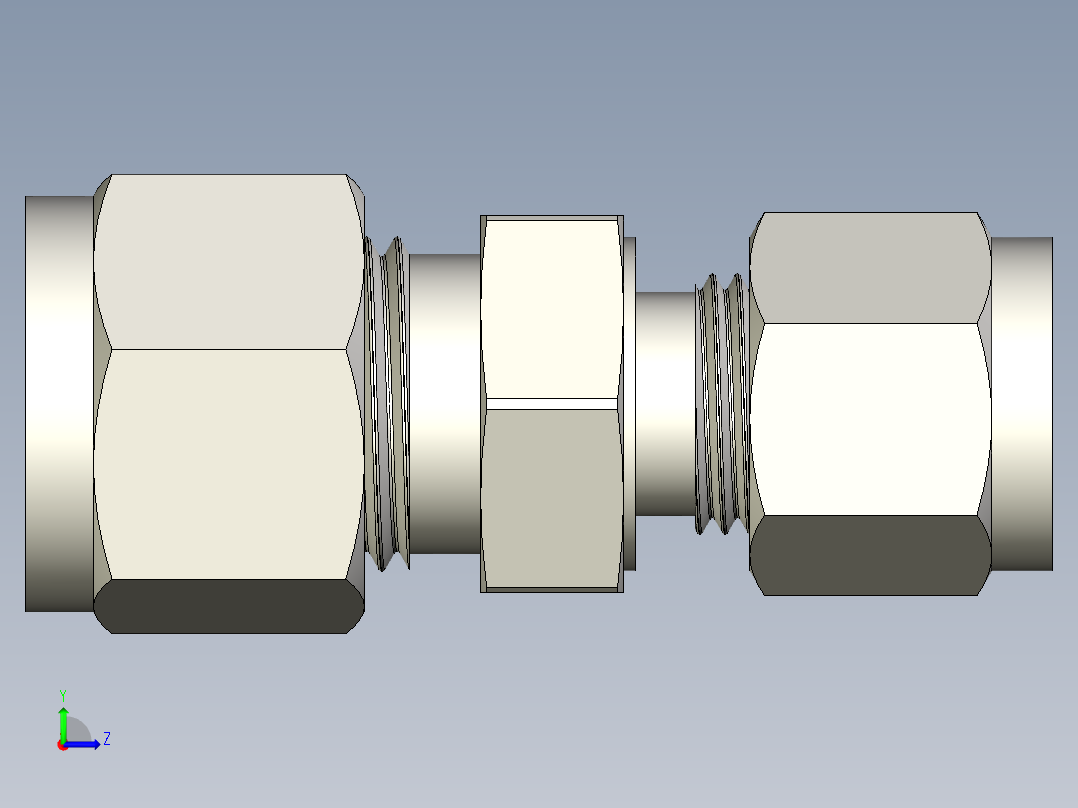 不锈钢Hy-Lok管接头，6毫米x 3-8英寸。管道外径左视图