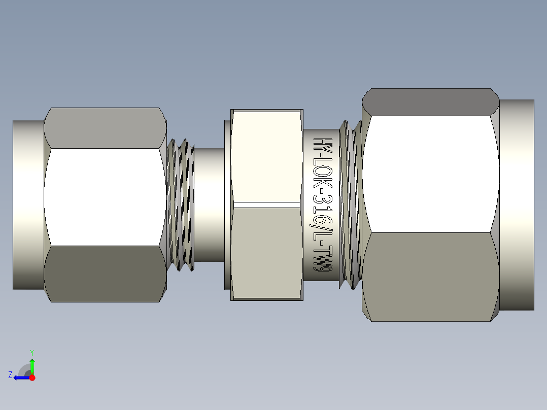 不锈钢Hy-Lok管接头，6毫米x 3-8英寸。管道外径右视图