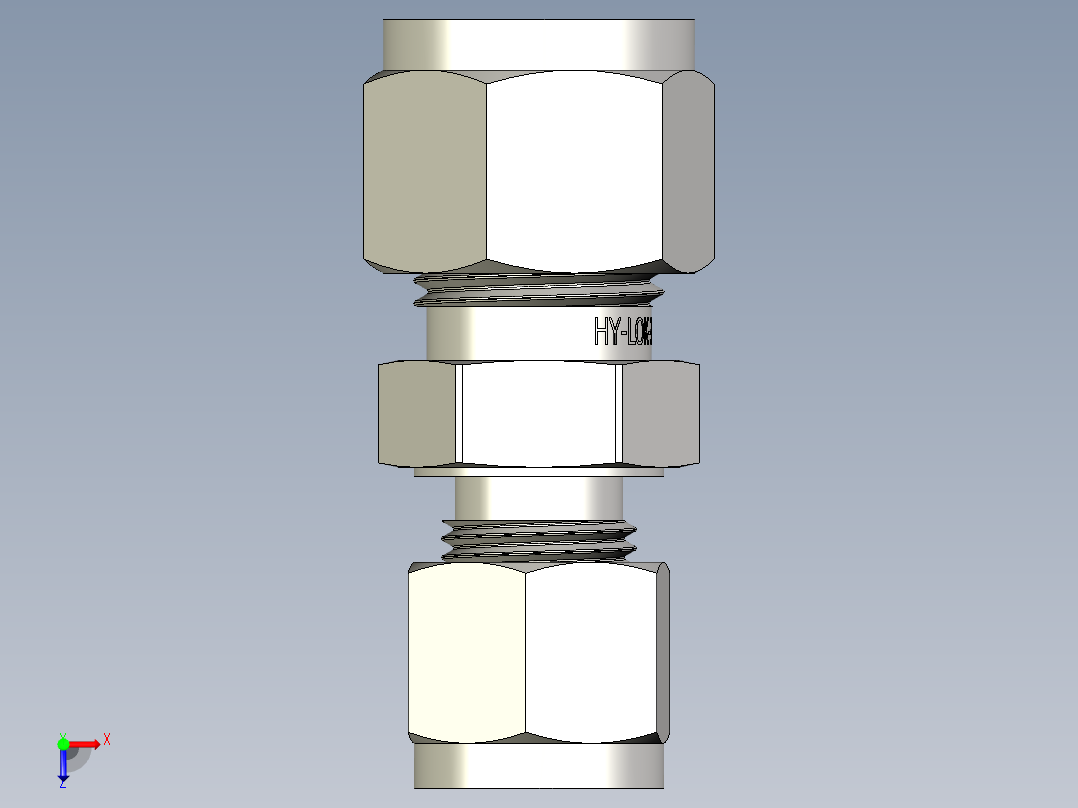 不锈钢Hy-Lok管接头，6毫米x 3-8英寸。管道外径俯视图
