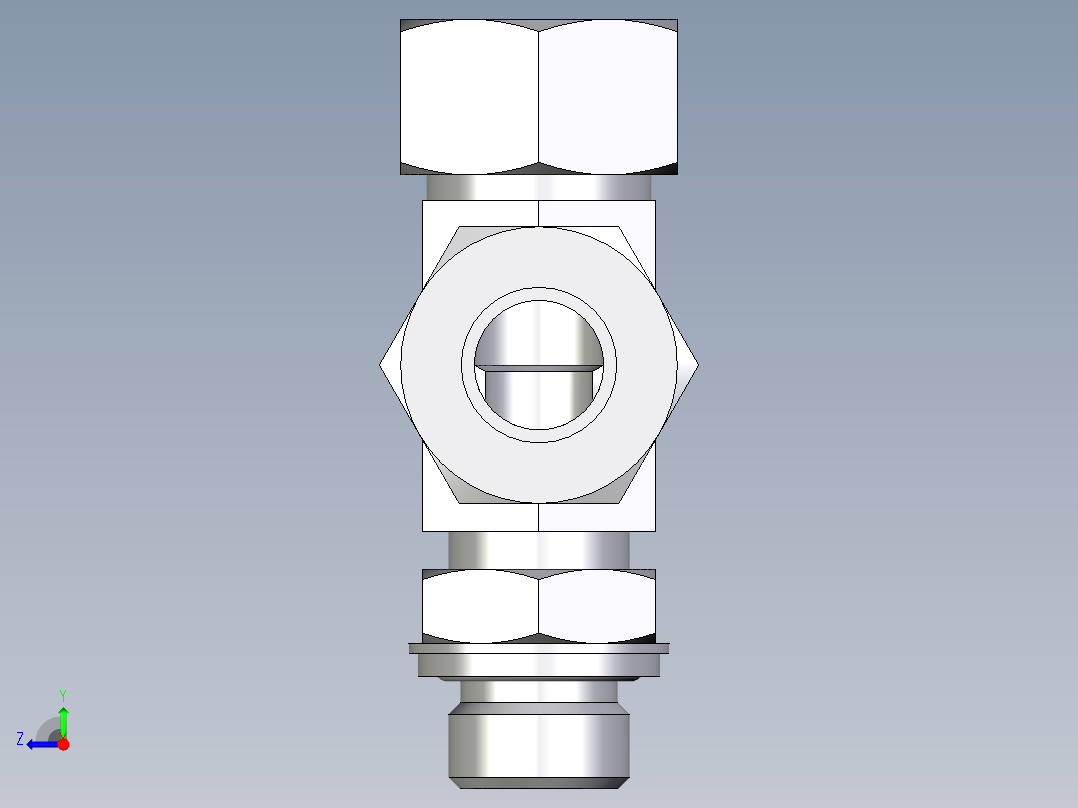 卡套式工业通用硬管接头EO_Adjustable_locknut_run_tee_LEE18ZLRCF右视图