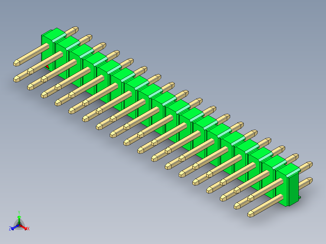 彩色公头100mil（2.54mm）系列-DS1021_green_2x18p_100mil_Type1_rev1.0正等轴测图