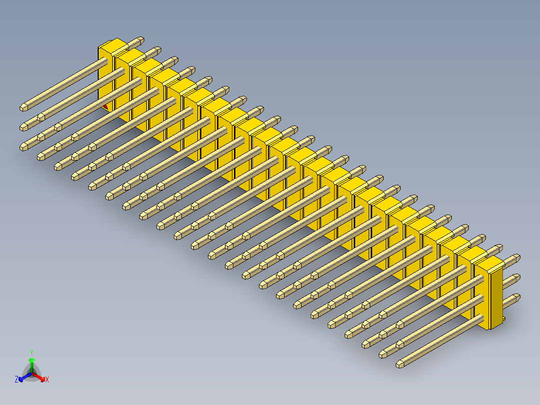 彩色公头100mil（2.54mm）系列-DS1021_yellow_3x23p_100mil_Type5_rev1.0正等轴测图