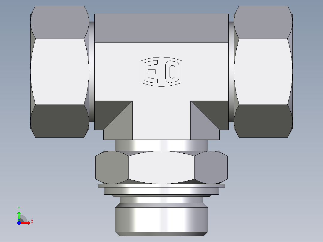 卡套式工业通用硬管接头EO_Adjustable_locknut_branch_tee_TEE28ZLRCF前视图