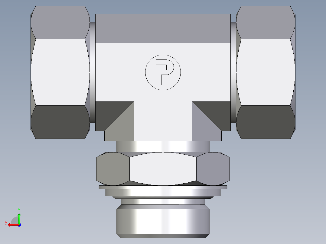 卡套式工业通用硬管接头EO_Adjustable_locknut_branch_tee_TEE28ZLRCF后视图