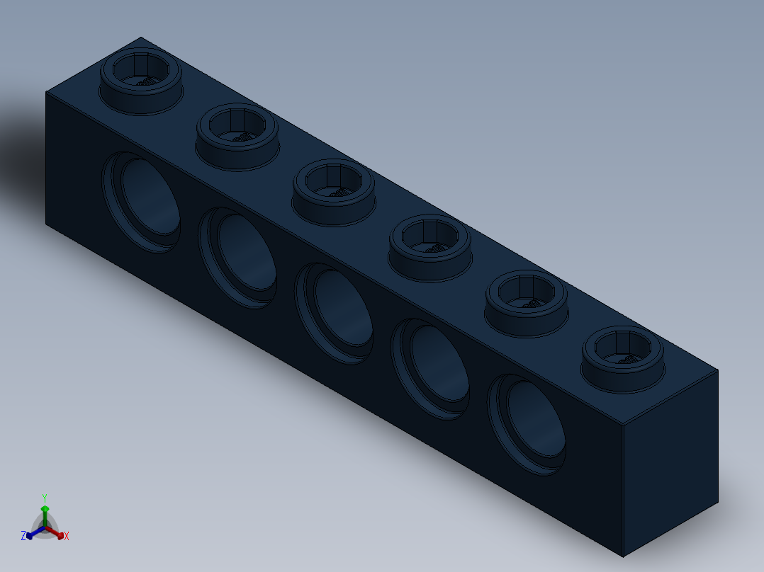 乐高机械组积木（横梁）-4261930 - 3894 Earth Blue Technic Brick 1 x 6 with Holes正等轴测图