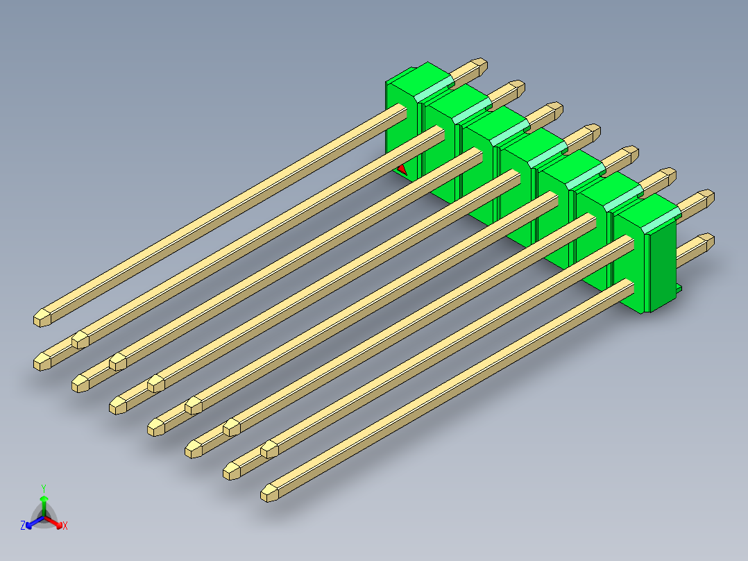 彩色公头100mil（2.54mm）系列-DS1021_green_2x07p_100mil_Type43_rev1.0正等轴测图