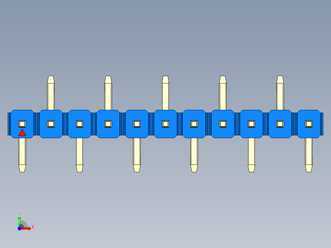 彩色公排针 100mil 2.54mm 系列-DS1022_blue_11p_100mil_Type_SMT_R2_rev1.0前视图
