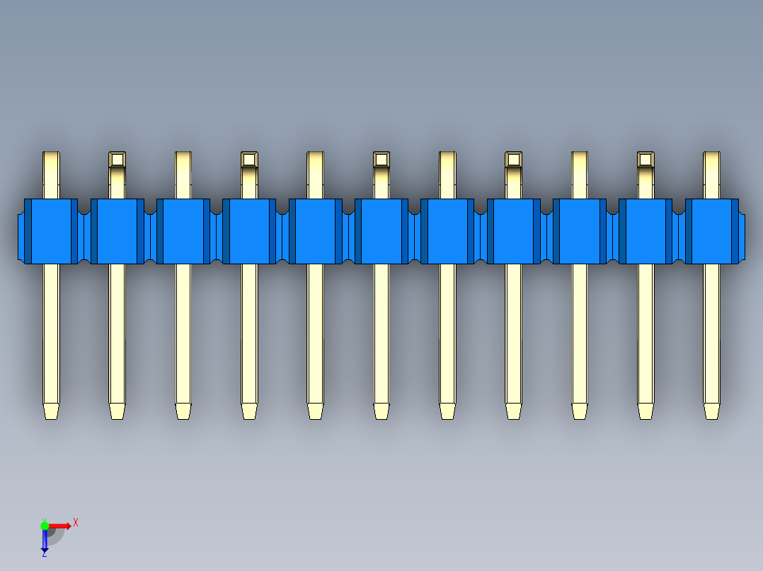 彩色公排针 100mil 2.54mm 系列-DS1022_blue_11p_100mil_Type_SMT_R2_rev1.0俯视图