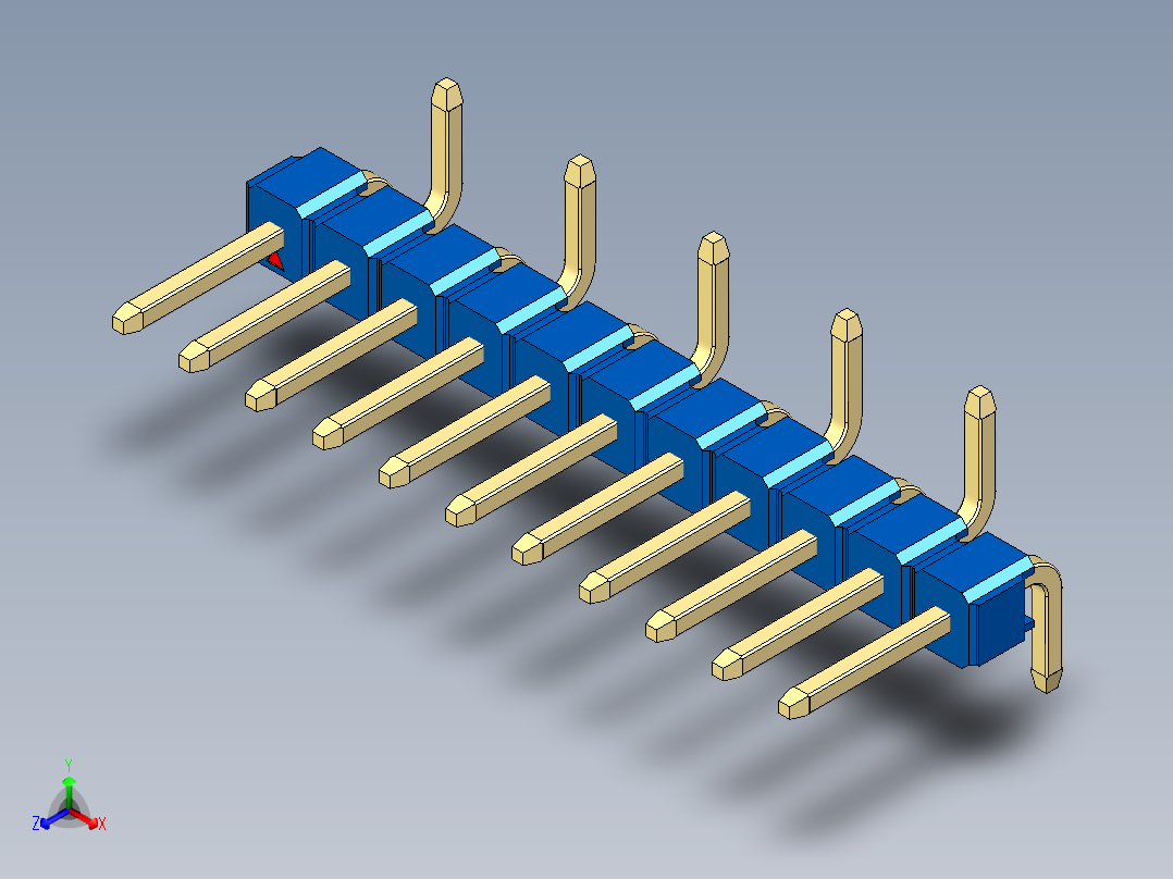 彩色公排针 100mil 2.54mm 系列-DS1022_blue_11p_100mil_Type_SMT_R2_rev1.0正等轴测图
