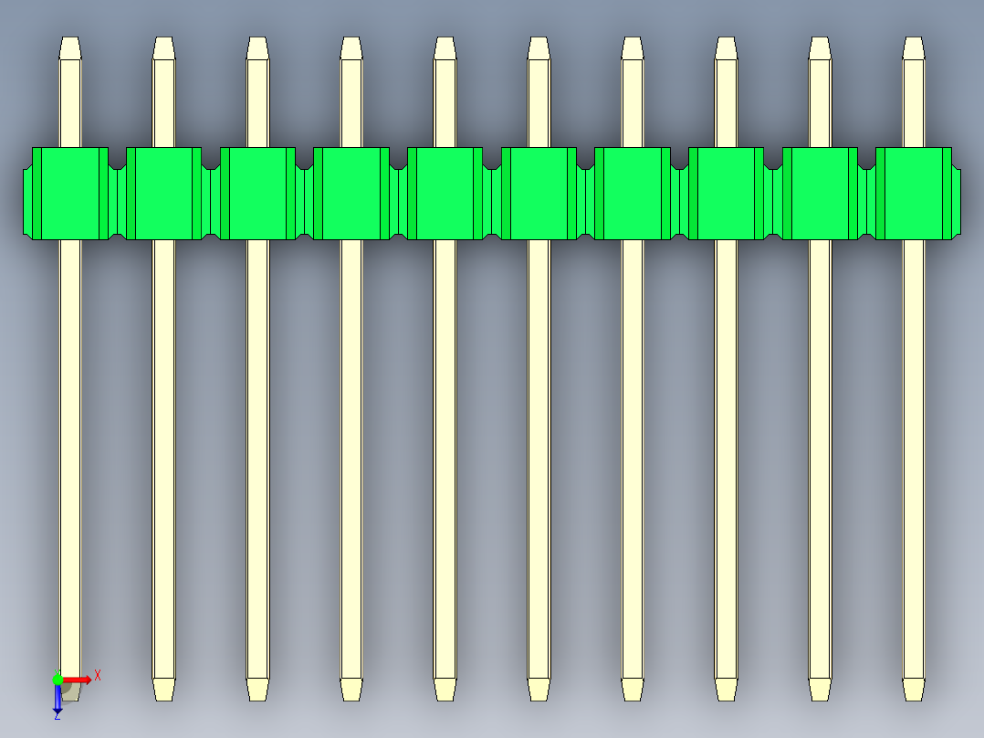 彩色公头100mil（2.54mm）系列-DS1021_green_1x10p_100mil_Type5_rev1.0俯视图