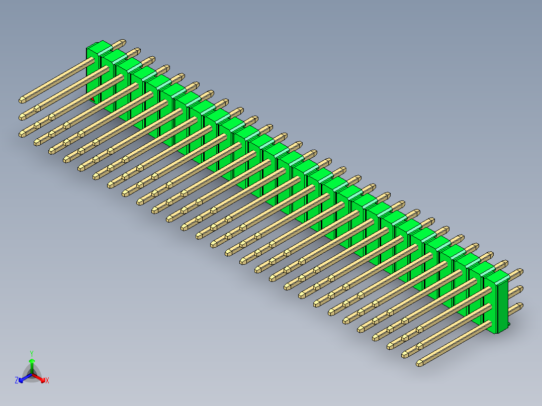 彩色公头100mil（2.54mm）系列-DS1021_green_3x28p_100mil_Type5_rev1.0正等轴测图