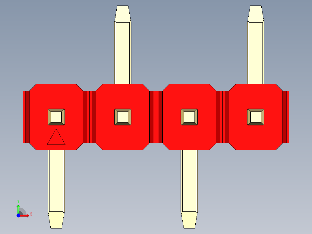 彩色公排针 100mil 2.54mm 系列-DS1022_red_04p_100mil_Type_SMT_R2_rev1.0前视图