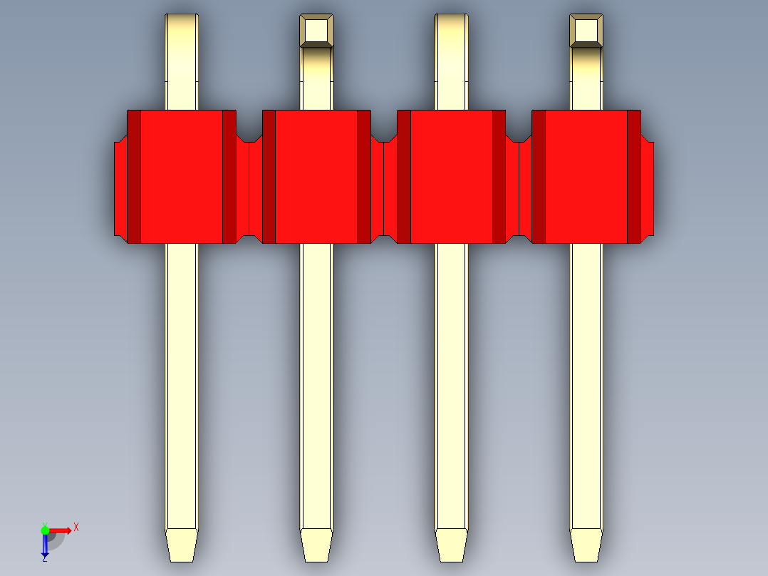 彩色公排针 100mil 2.54mm 系列-DS1022_red_04p_100mil_Type_SMT_R2_rev1.0俯视图