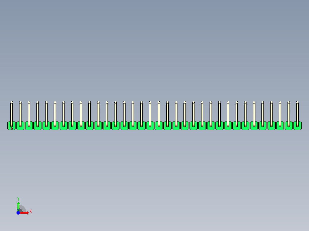 彩色公排针 100mil 2.54mm 系列-DS1022_green_34p_100mil_TypeU_rev1.0前视图