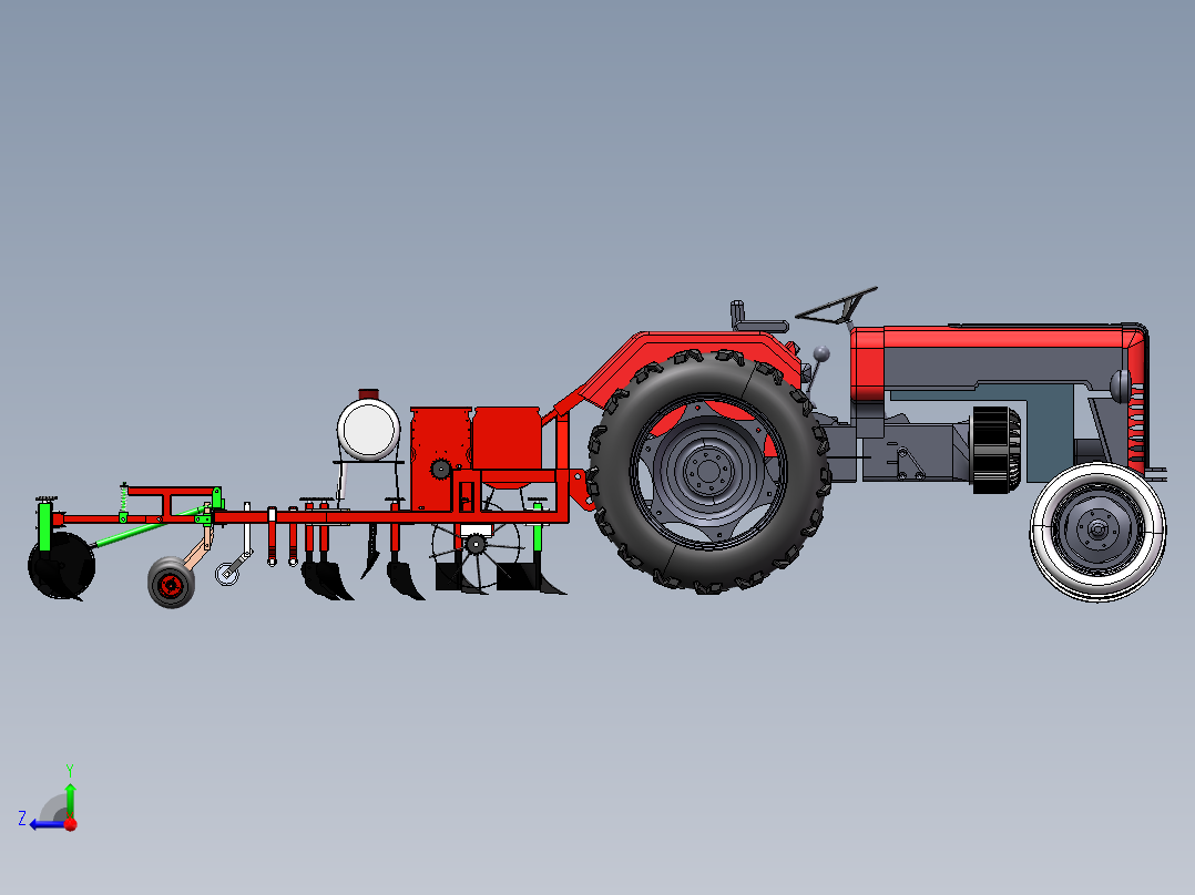 基于SolidWorks耕地播种机的结构设计-三维+CAD右视图