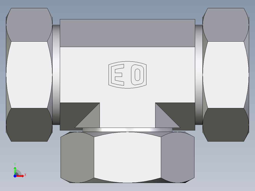 卡套式工业通用硬管接头EO_Swivel_nut_branch_tee_ET42L71前视图