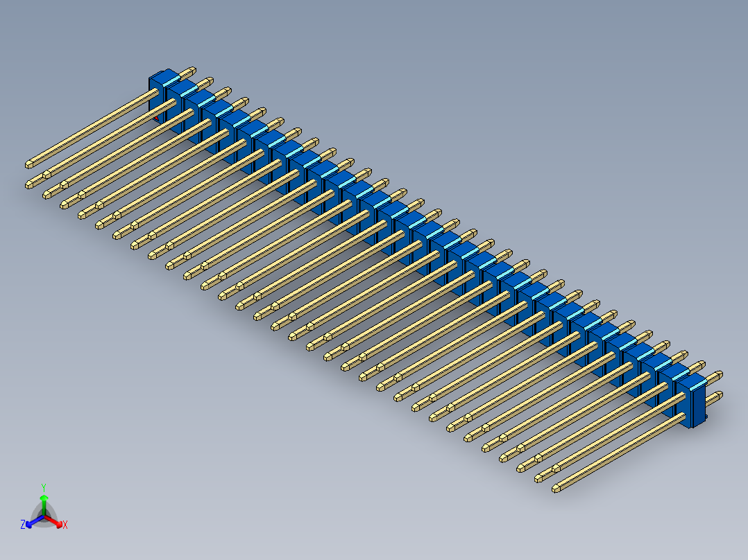 彩色公头100mil（2.54mm）系列-DS1021_blue_2x31p_100mil_Type19_rev1.0正等轴测图