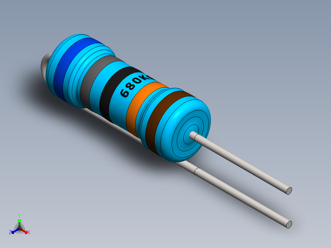 电容器 二极管 电阻器-Resistor Vertical 680K Ohm 1W正等轴测图