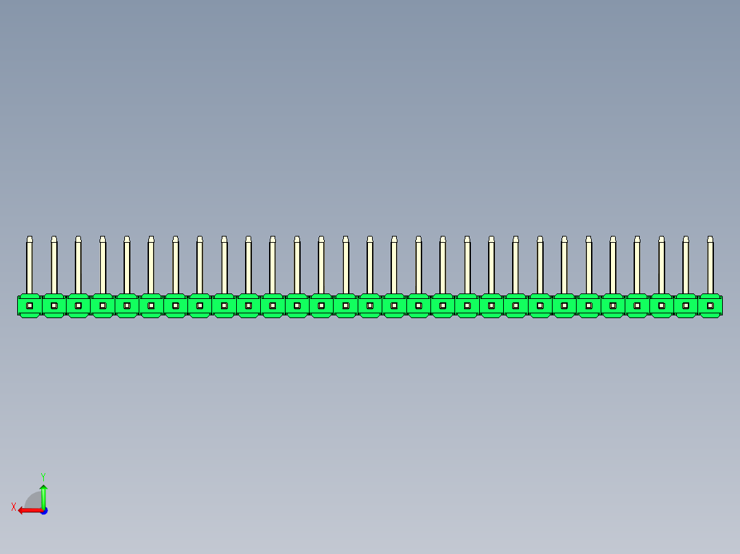彩色公排针 100mil 2.54mm 系列-DS1022_green_29p_100mil_TypeU_rev1.0后视图