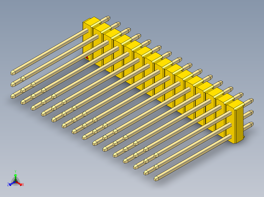 彩色公头100mil（2.54mm）系列-DS1021_yellow_3x15p_100mil_Type19_rev1.0正等轴测图