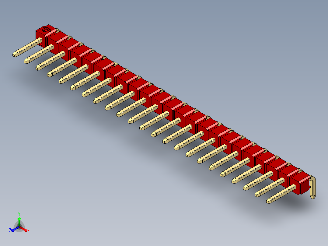 彩色公排针 100mil 2.54mm 系列-DS1022_red_1x23p_100mil_TypeD_rev1.0正等轴测图