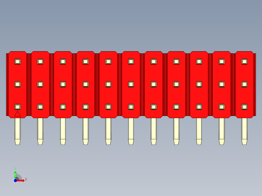 彩色公排针 100mil 2.54mm 系列-DS1022_red_3x11p_100mil_TypeD_rev1.0前视图