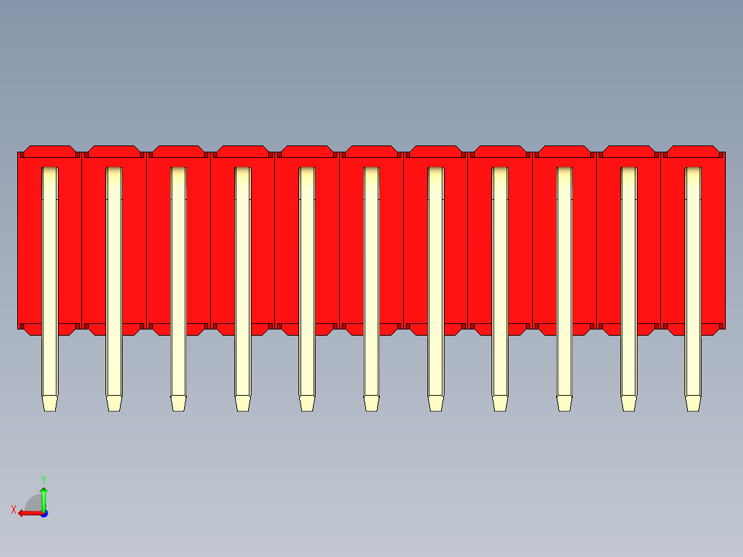 彩色公排针 100mil 2.54mm 系列-DS1022_red_3x11p_100mil_TypeD_rev1.0后视图