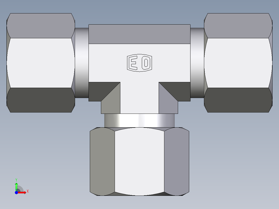 卡套式工业通用硬管接头EO_Union_tee_T10S71前视图