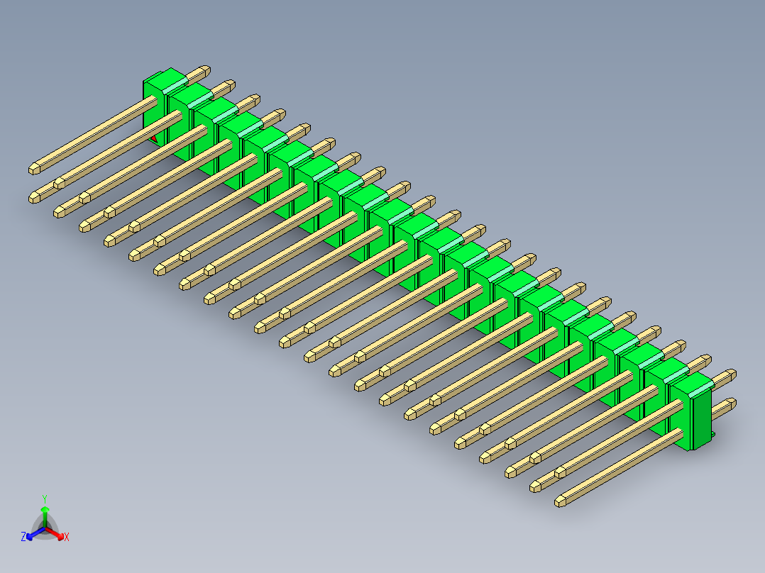 彩色公头100mil（2.54mm）系列-DS1021_green_2x22p_100mil_Type5_rev1.0正等轴测图