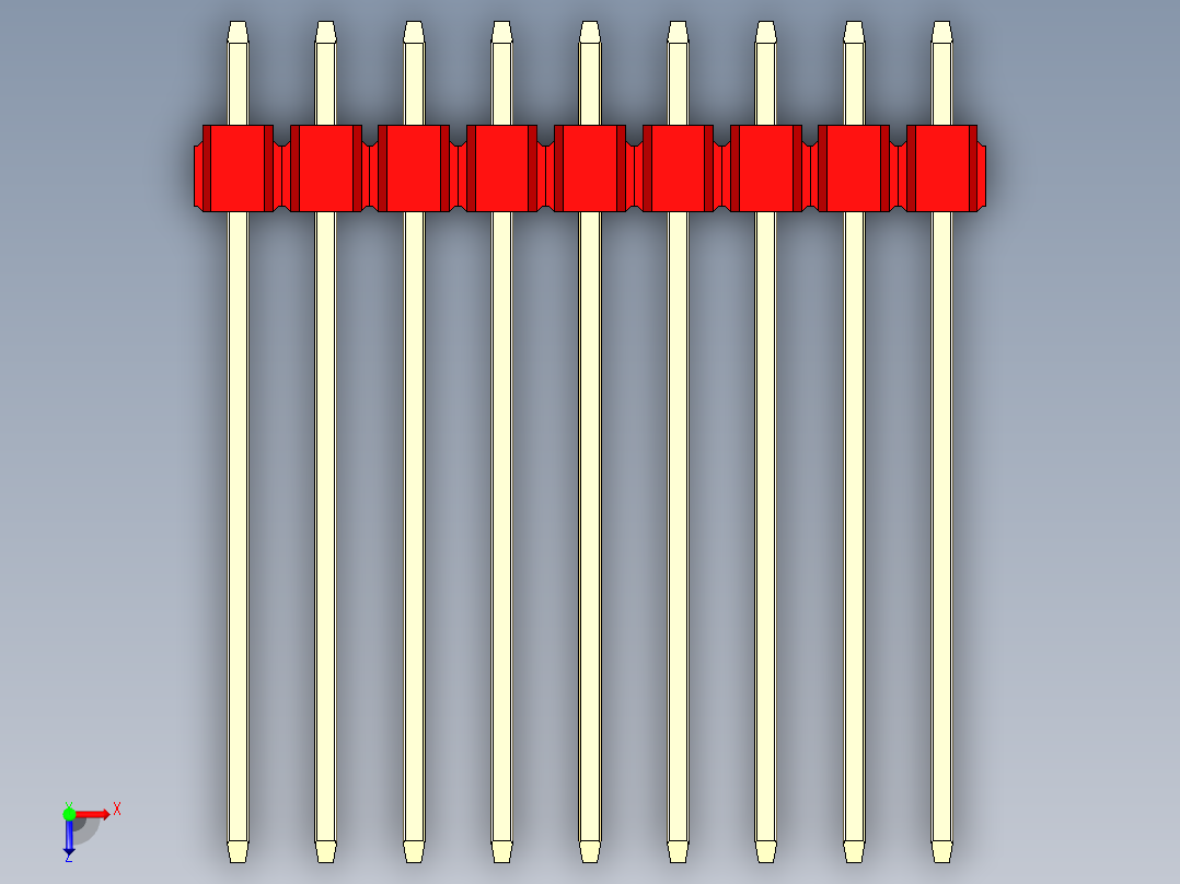 彩色公头100mil（2.54mm）系列-DS1021_red_2x09p_100mil_Type19_rev1.0俯视图