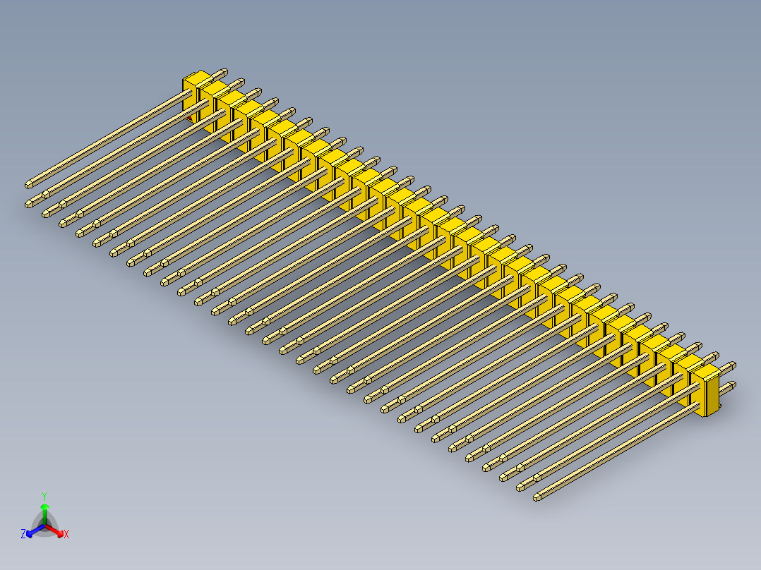 彩色公头100mil（2.54mm）系列-DS1021_yellow_2x31p_100mil_Type43_rev1.0正等轴测图