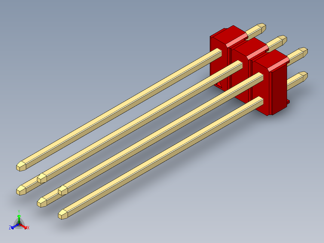 彩色公头100mil（2.54mm）系列-DS1021_red_2x03p_100mil_Type43_rev1.0正等轴测图