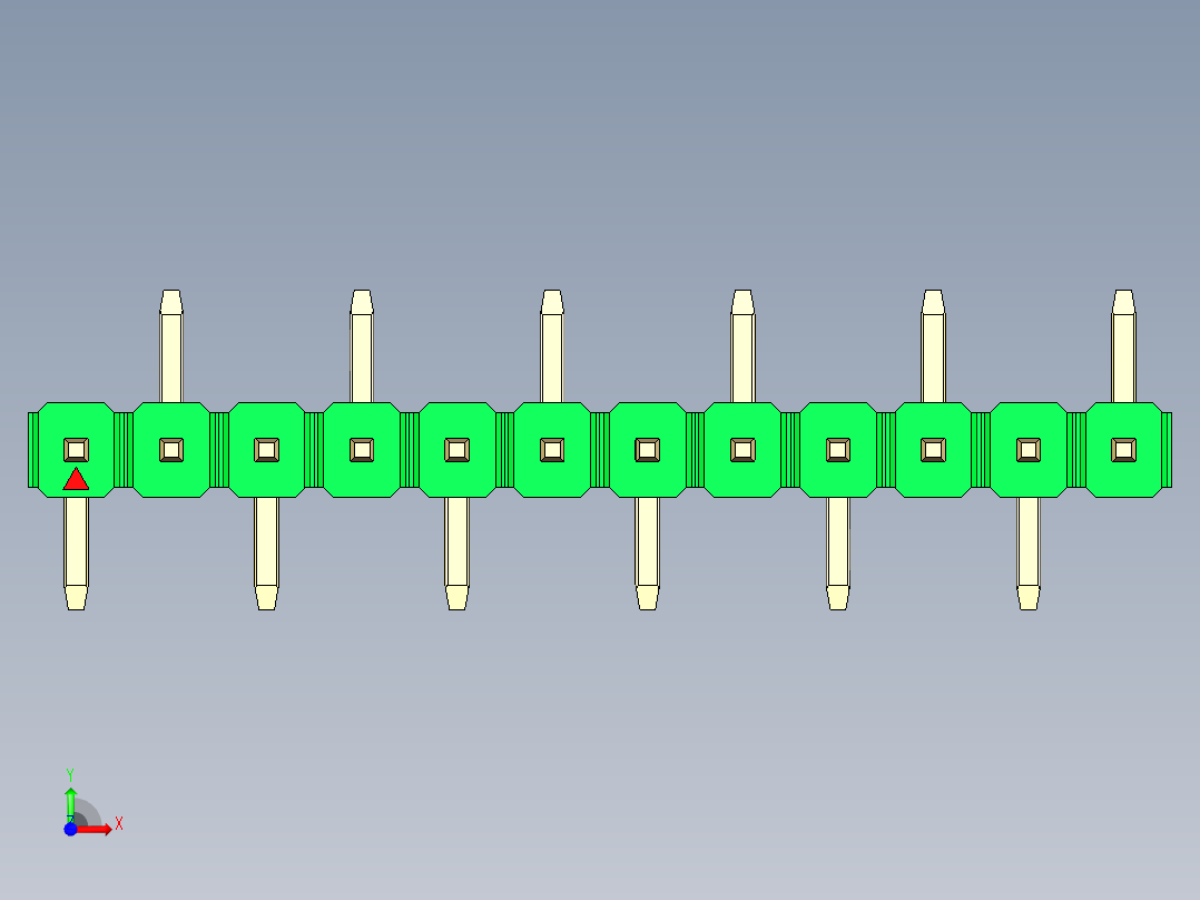 彩色公排针 100mil 2.54mm 系列-DS1022_green_12p_100mil_Type_SMT_R2_rev1.0前视图