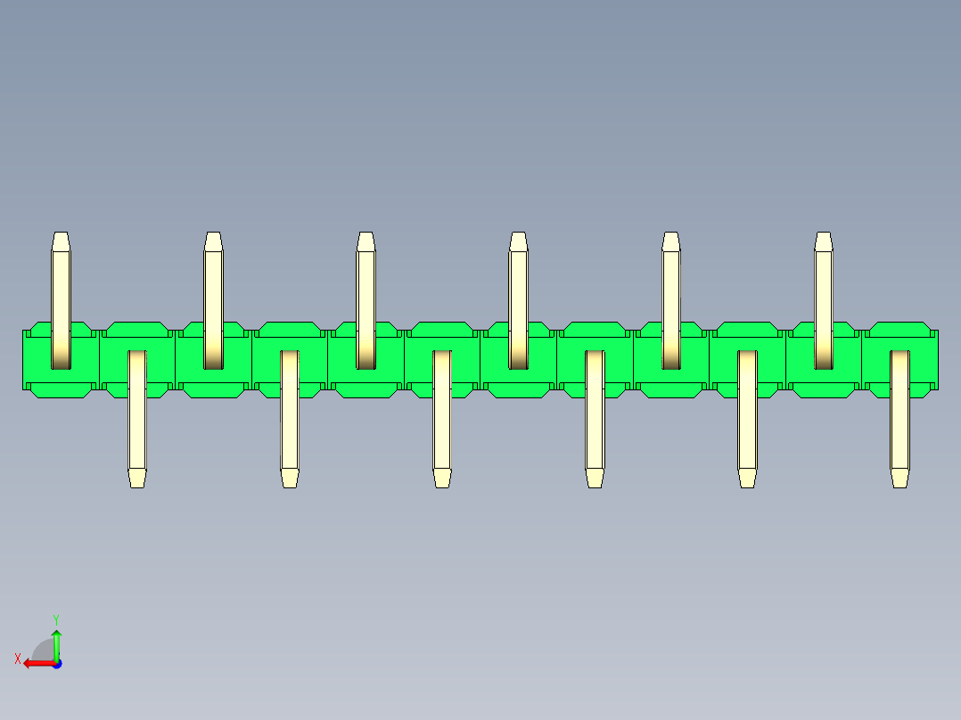 彩色公排针 100mil 2.54mm 系列-DS1022_green_12p_100mil_Type_SMT_R2_rev1.0后视图