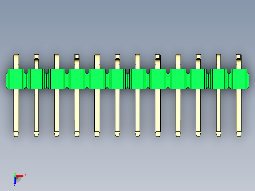 彩色公排针 100mil 2.54mm 系列-DS1022_green_12p_100mil_Type_SMT_R2_rev1.0俯视图