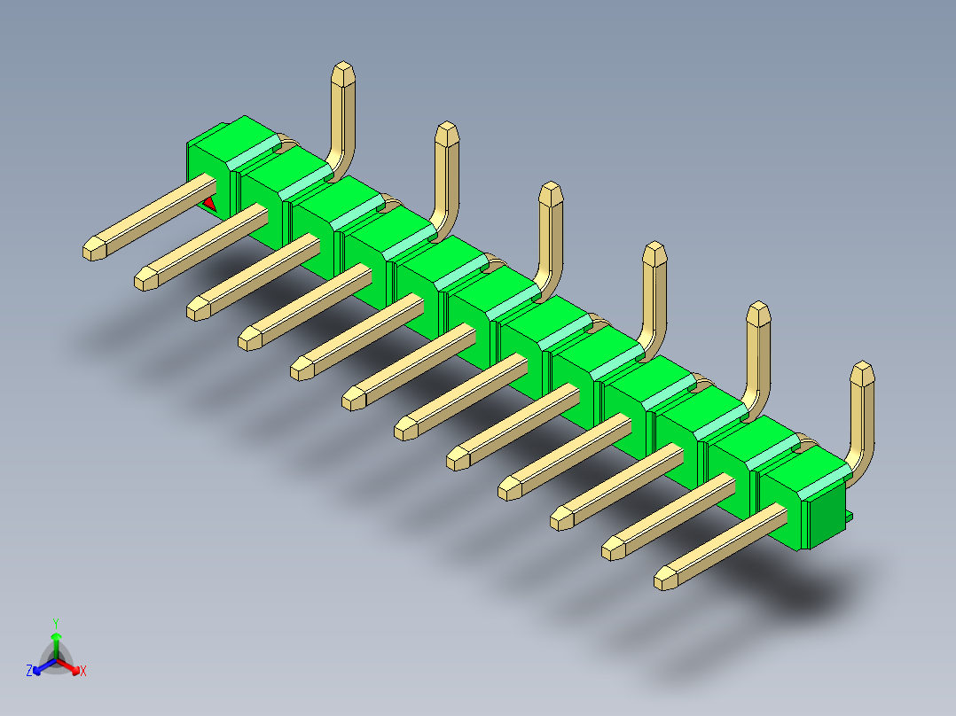 彩色公排针 100mil 2.54mm 系列-DS1022_green_12p_100mil_Type_SMT_R2_rev1.0正等轴测图