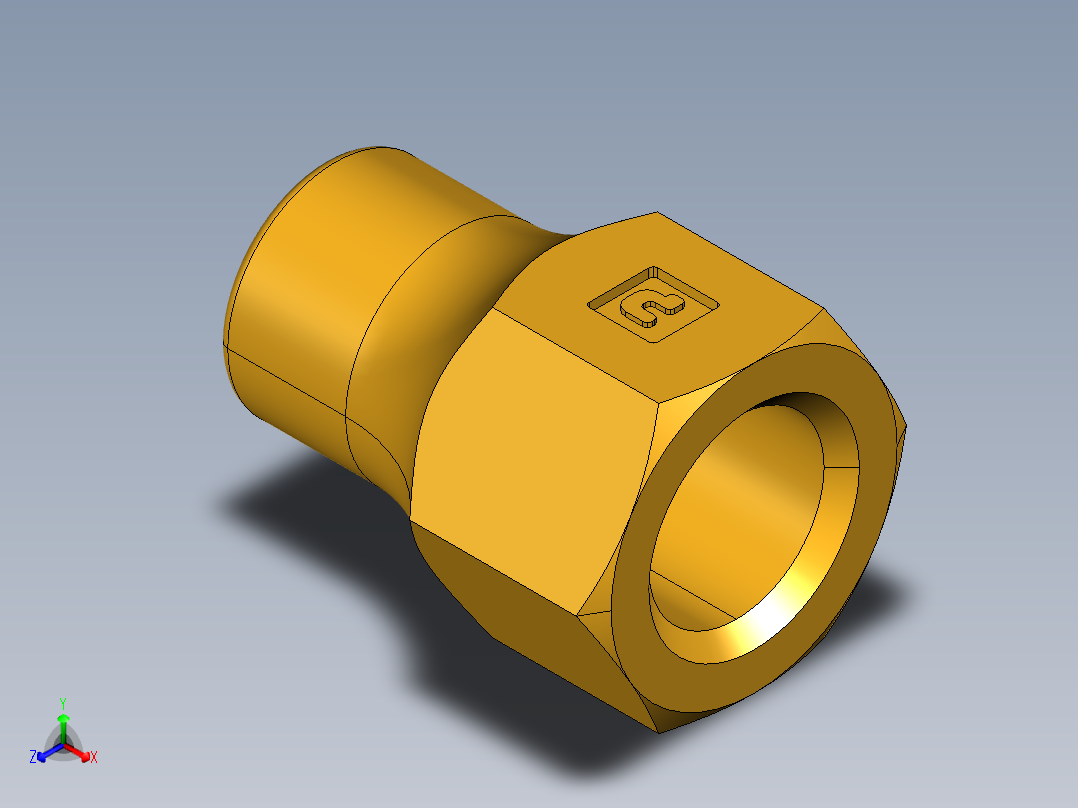 扩口式工业通用硬管接头Long Forged Nut 14FL-4正等轴测图