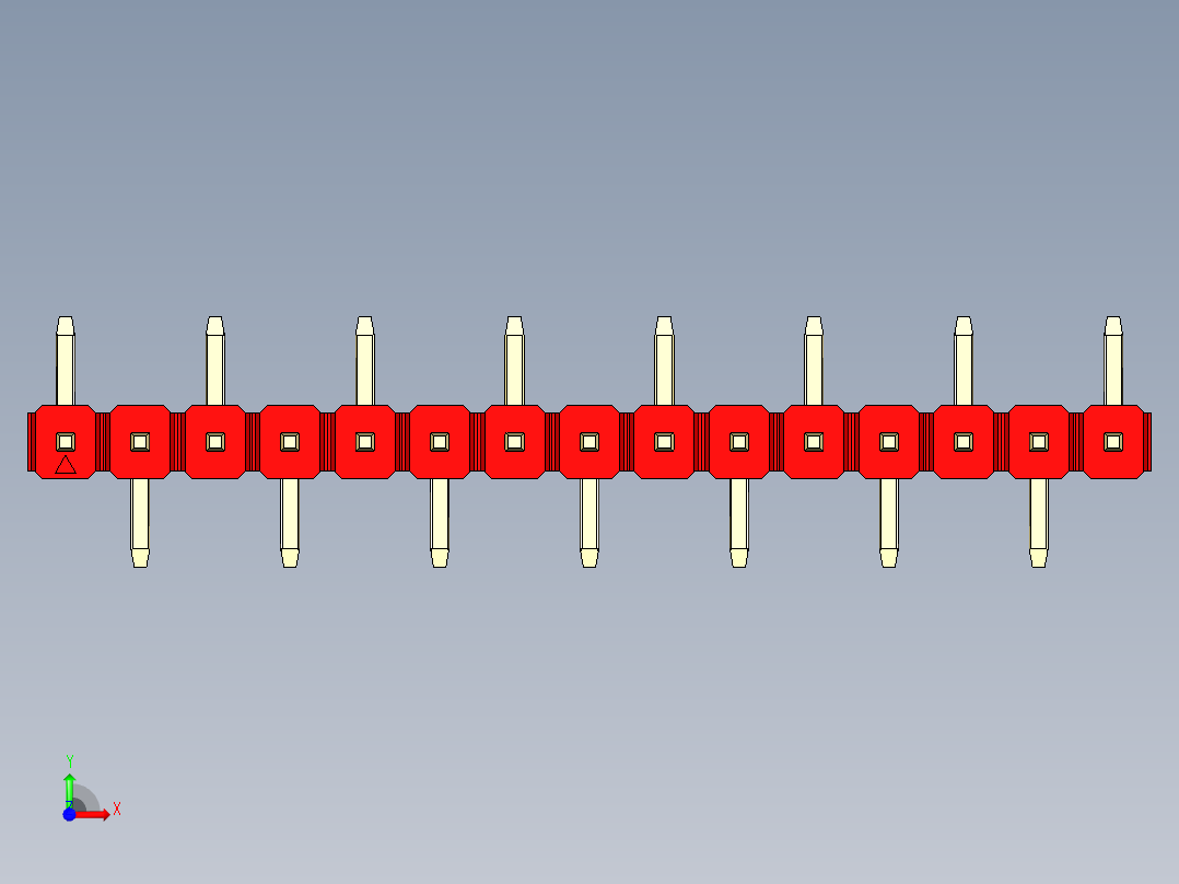 彩色公排针 100mil 2.54mm 系列-DS1022_red_15p_100mil_Type_SMT_R1_rev1.0前视图