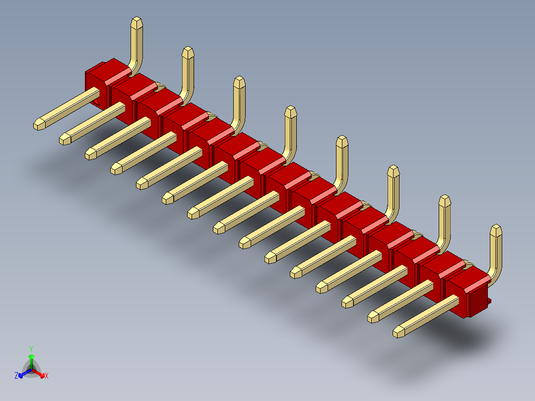 彩色公排针 100mil 2.54mm 系列-DS1022_red_15p_100mil_Type_SMT_R1_rev1.0正等轴测图