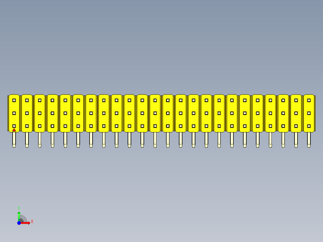 彩色公排针 100mil 2.54mm 系列-DS1022_yellow_3x24p_100mil_TypeD_rev1.0前视图