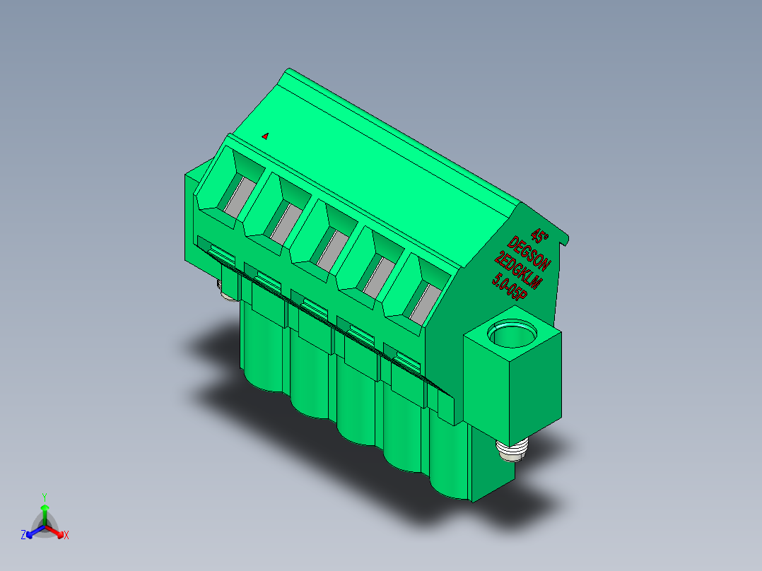 DEGSON 2EDG（M） 系列 5.0mm 螺丝锁紧可插拔接线端子组-2EDGKLM-5.0-05P-14-00AH正等轴测图