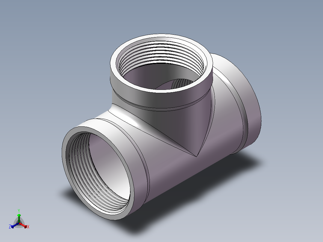 三通-等径 DN40正等轴测图